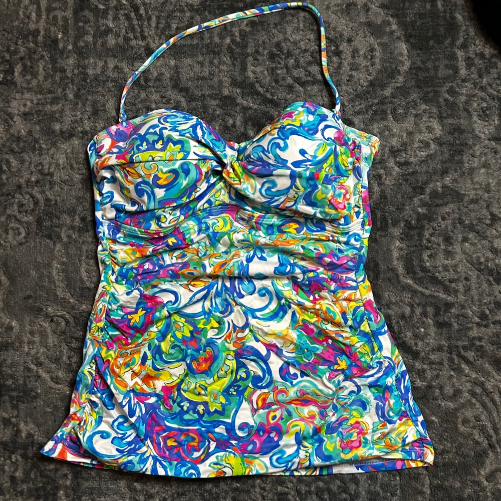 Lauren Ralph Lauren Tankini Paisley Swim Top Green Blue Resort Floral Halter 6